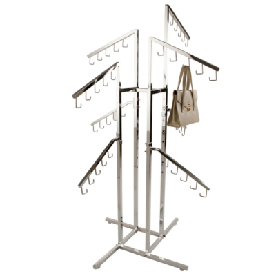4-Way Handbag Rack with 4 Slant Arms and 4 Twist-on Slant Arms - Square Tubing