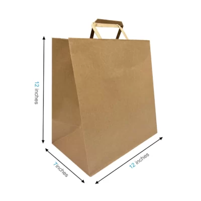 Kraft Paper Bag with Flat Handles - 12 x 7 x 12 (300 PCS)