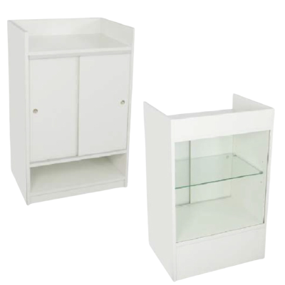 2FT Cash Register Stand with Front Glass, White