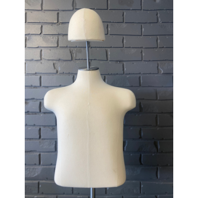 USED, Unisex Child Torso, Bust Form, Dress Form, Pinnable Dress Form for Displaying Children Clothing with Metal Round Base. Including Hat Display Option (Table Top Mannequin)