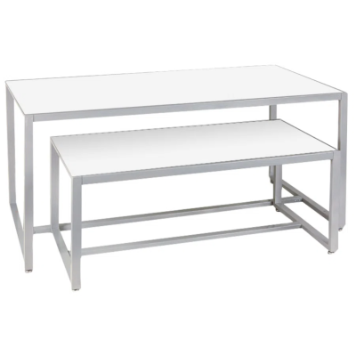 White Display Table Set with Matte Silver Frame